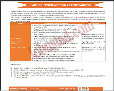 Jobs in Bank of Punjab 2023 Apply Online