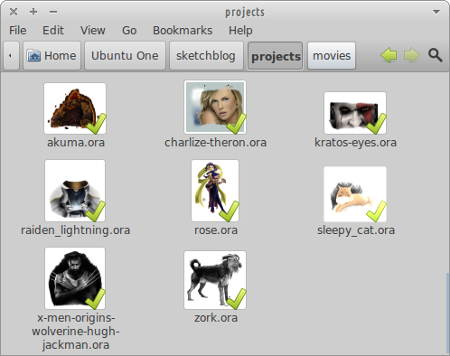 Nautilus showing thumbnails for openraster (*.ora) files.