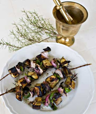 Eggplant Kebabs on Rosemary Skewers