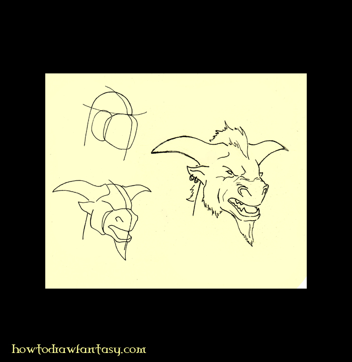 how to draw dragon head step by step. Minotaur head step by step