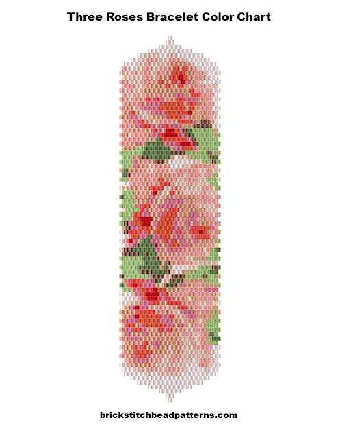 Free Three Roses Bracelet Bead Pattern Color Chart Graph