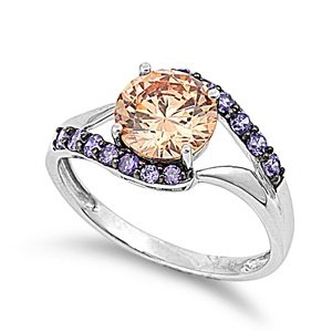 Champagne Colored Stone Engagement Ring in Silver