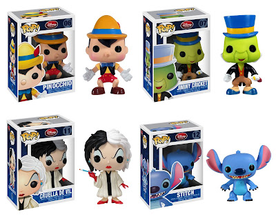 Disney Pop! Vinyl Figures Wave 1 - Pinnochio, Jiminy Cricket, Cruella de Vil & Stitch