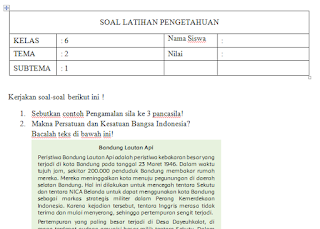 Soal UH / PH Kelas 6 Tema 2 Kurikulum 2013 Revisi