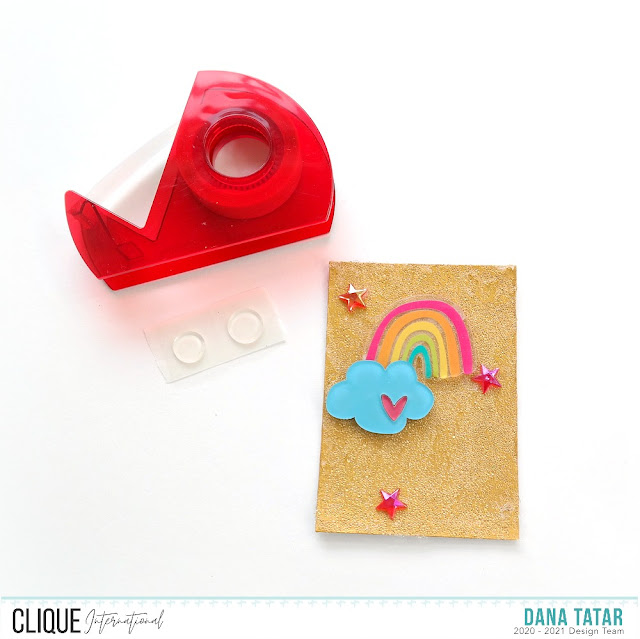 How to Use Crafty Power Tape and 3D Adhesive Dots to Secure Acrylic Embellishments to an Artist Trading Card