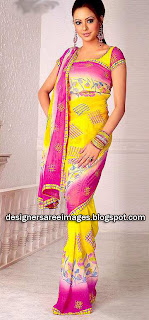 Aamna Sharif in Yellow Printed saree with pink border