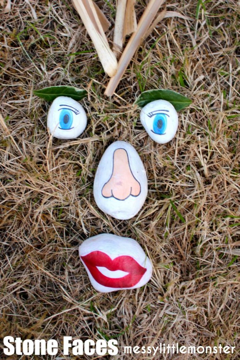 painted rock faces nature craft for kids