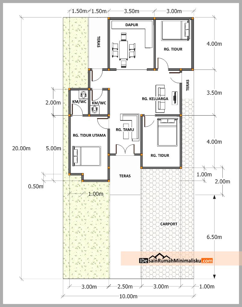 Download Gambar Kerja Desain Rumah Minimalis 3 Kamar AM01 Ide
