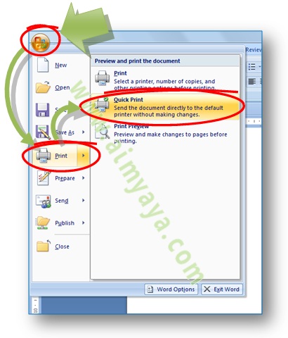 Gambar: cara mencetak / print dengan cepat di Microsoft Word 2007