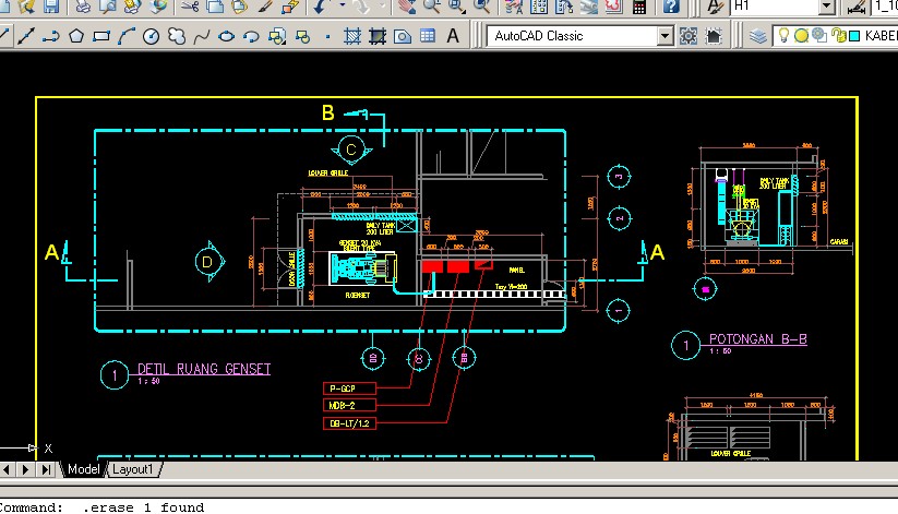 GAMBAR AUTOCAD RUANG GENSET PEKERJAAN MEKANIKAL 