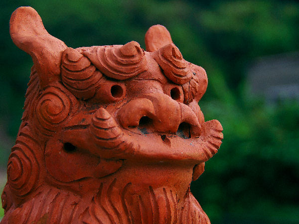 lion-dog statue, red clay