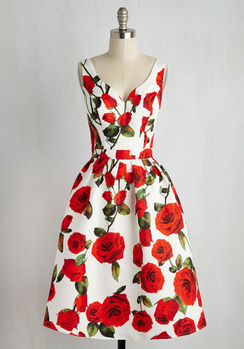  Retro Style Red Floral Dress