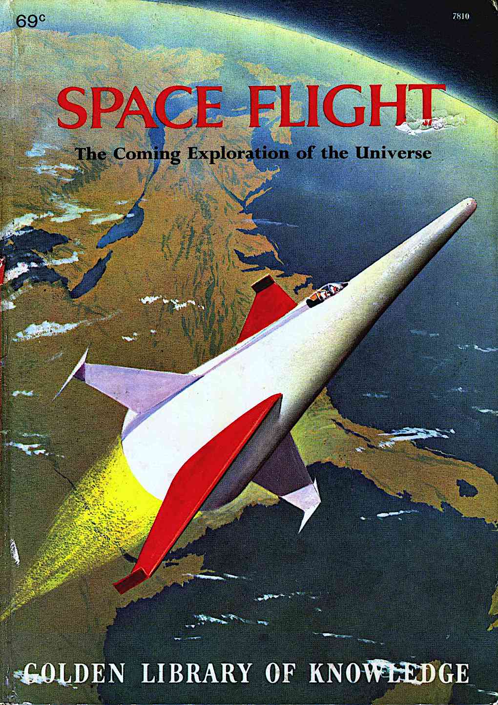 John Polgreen Space Flight, cover illustration of a weird rocket leaving Earth