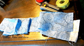 Spring Wreath - image of contrasting fabric being cut into strips