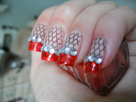 Black and red Net dress nail art design!