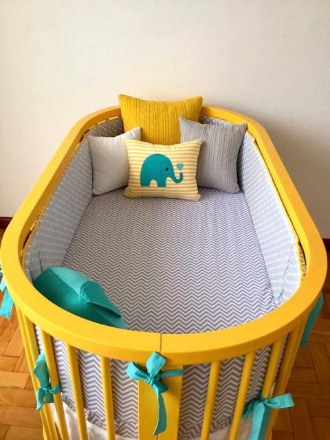 Kit Berço Elefante Amarelo e Cinza