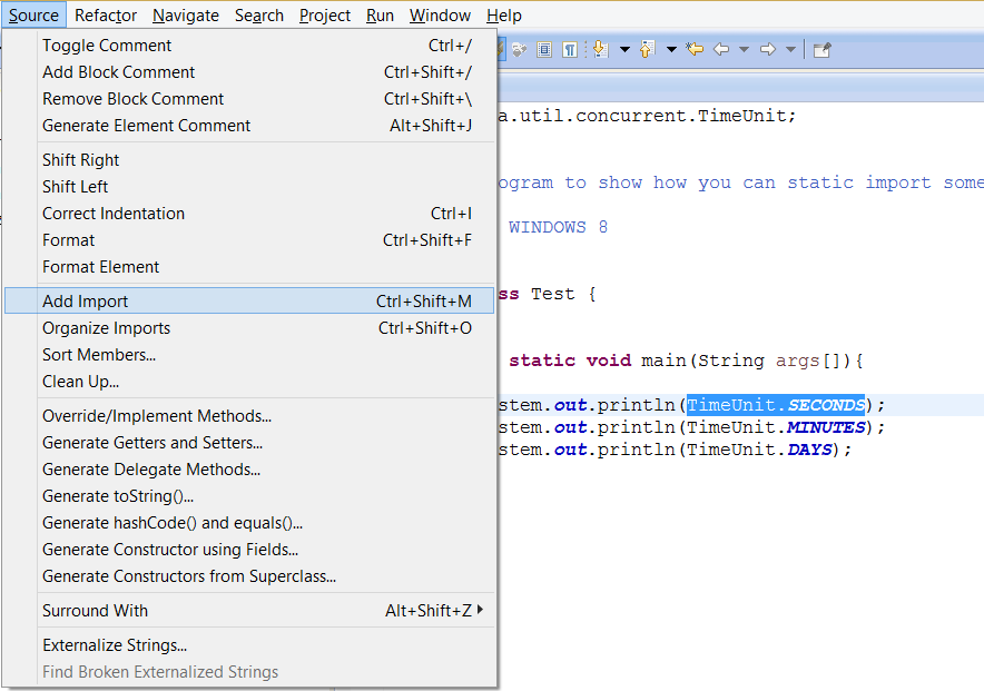 Static Import in Eclipse