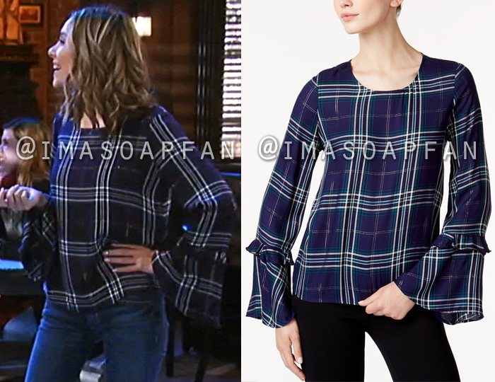 Molly Lansing Davis, Haley Pullos, Blue Plaid Bell Sleeve Top, General Hospital, GH