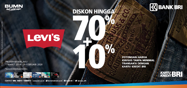 #BankBRI - #Promo Diskon Up TO 70% + Tambahan 10% di LEVI'S (s.d 29 Feb 2020)
