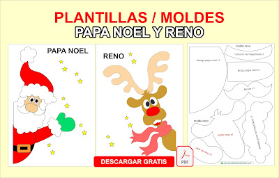 MOLDES PLANTILLAS PUERTAS NAVIDAD DE RENO Y PAPA NOEL