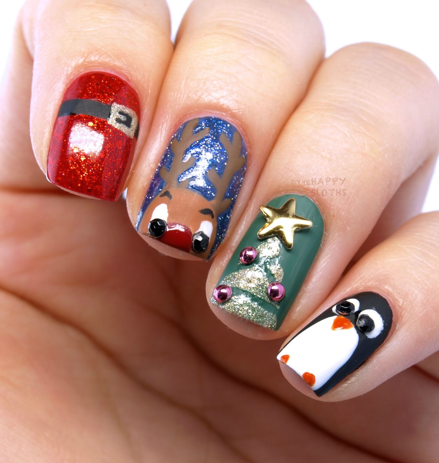Christmas Nails: Santa's Suit, Reindeer, Christmas Tree & A Penguin Cutie