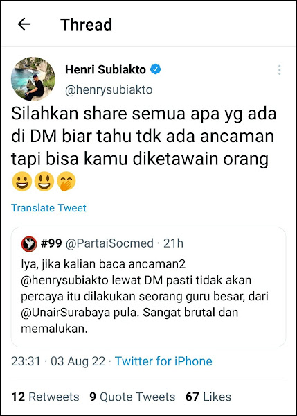Profesor Henri Subiakto yang merupakan eks Staf ahli Menteri Komunikasi dan Informatika SERU....!! Prof. Henry Subiakto Kejebak Akun Eks Pendukung Jokowi @PartaiSocmed