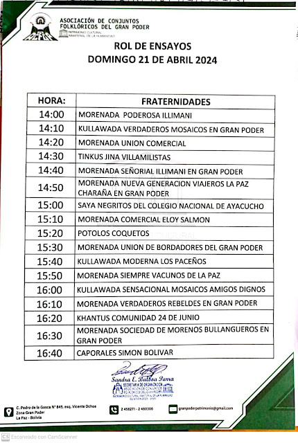 ROL DE ENSAYOS PARA ESTÉ DOMINGO 21 DE  ABRIL  ASOCIACIÓN DE CONJUNTOS FOLKLÓRICOS DEL GRAN PODER 50 AÑOS BODAS DE ORO