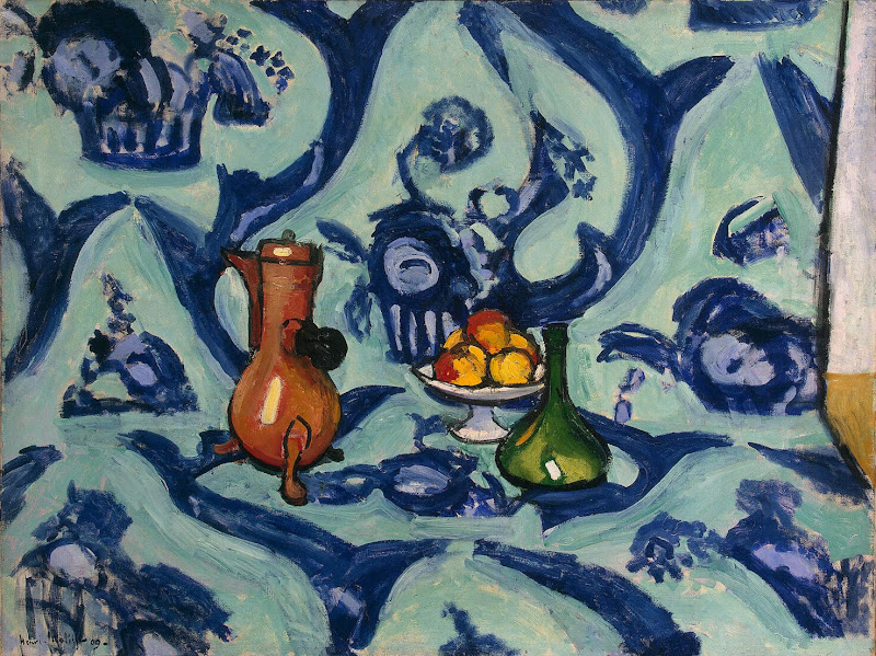 Still Life with Blue Tablecloth by Henri Matisse - Still Life Paintings from Hermitage Museum