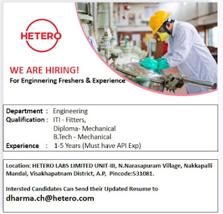 Hetero Drugs Ltd - ITI, Diploma and B.Tech Jobs Openings 2022 | Apply Online