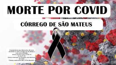 Terceiro óbito por Covid-19 é do Córrego de São Mateus