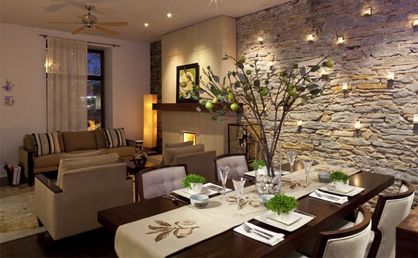  Ruang  Makan  Unik dengan Dinding Batu Bata Rancangan 
