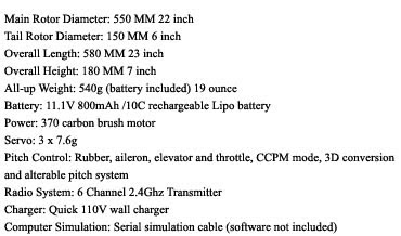 Exceed RC Eagle 50 RC Helicopter Specifications Image