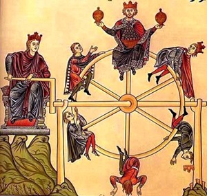 La Roue de la Fortune. Calque de miniatures de l’Hortus deliciarum de Herrade de Landsberg (XIIe s.)