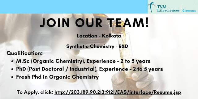 Job Availables, TCG Lifescience Hiring for Synthetic Chemistry- R&D