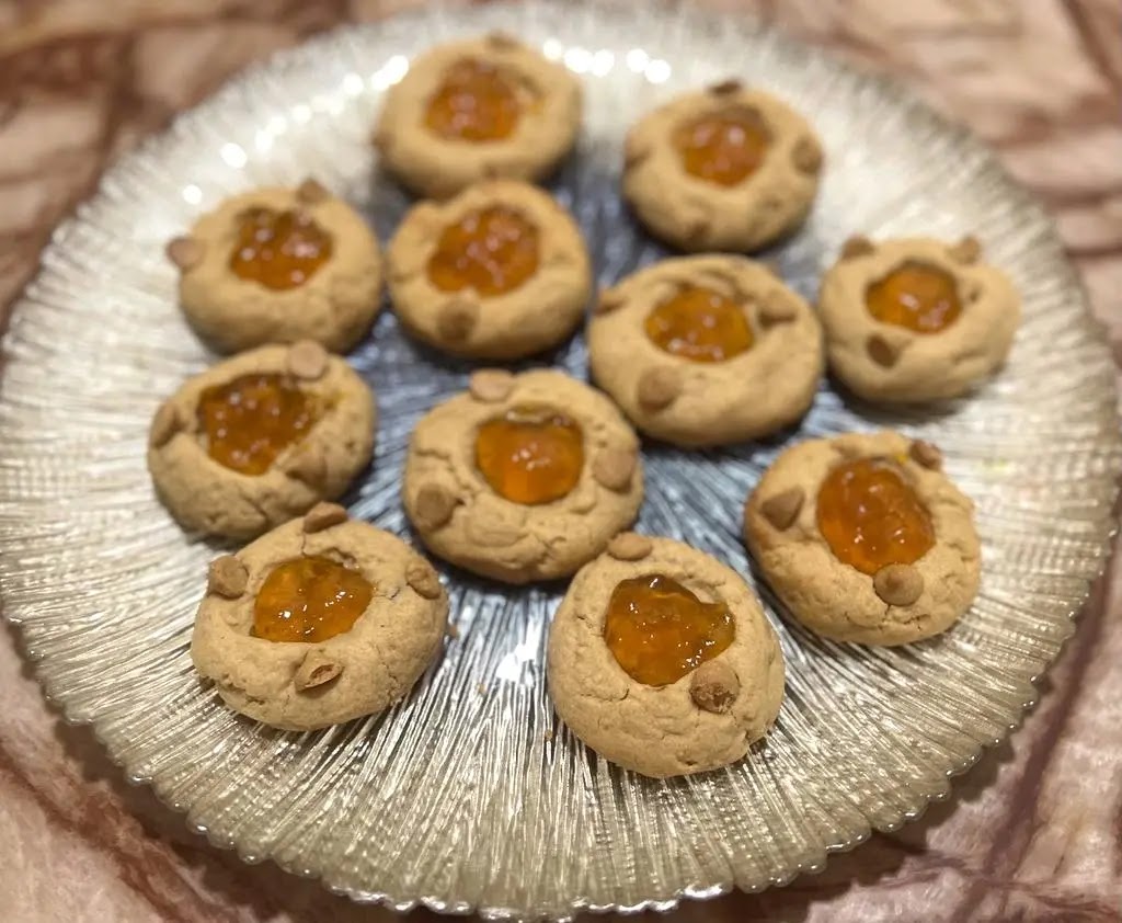 peanut butter cookies with apricot jam