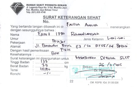 Contoh Surat Keterangan Berbadan Sehat dari Dokter 