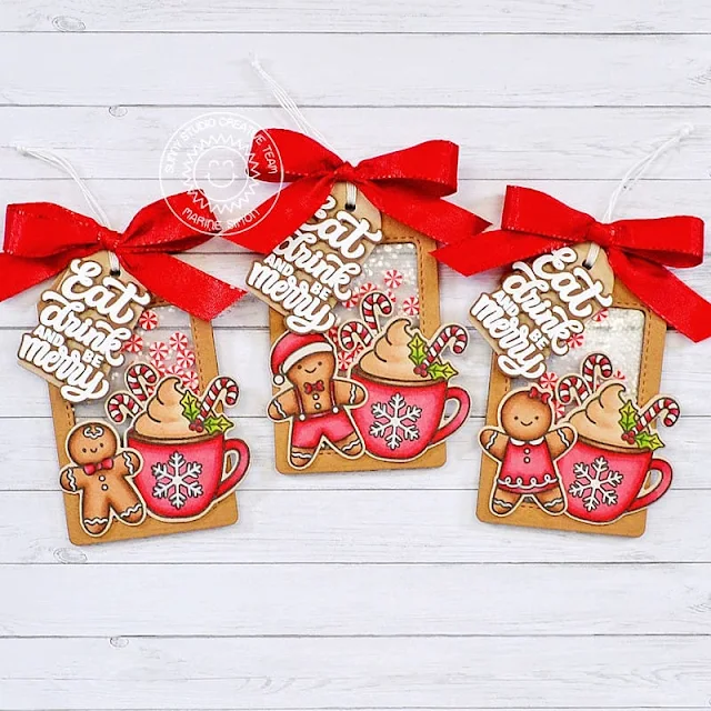 Sunny Studio Stamps: Merry Mocha Holiday Tags by Marine Simon (featuring Mini Mat & Tag Dies, Christmas Cookies, Baking Spirits Bright)