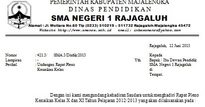 Contoh Surat Undangan Rapat Pleno Kenaikan Kelas  Contoh 