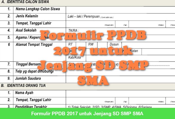 Formulir Ppdb 2017 Untuk Jenjang Sd Smp Sma