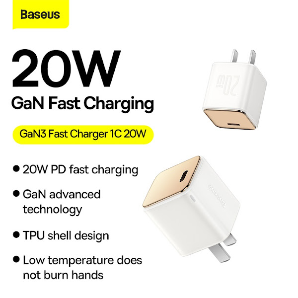 Cốc Sạc Nhanh Baseus GaN3 Fast Charger 1C 20W USB Type C Charger PD, Quick Charge 4.0 QC 3.0