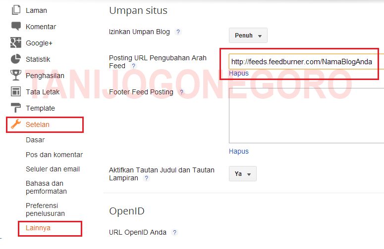 MEMBUAT FEED FEEDBURNER DAN SETTING PENGUBAHAN ARAH FEED DEFAULT PADA BLOGGER