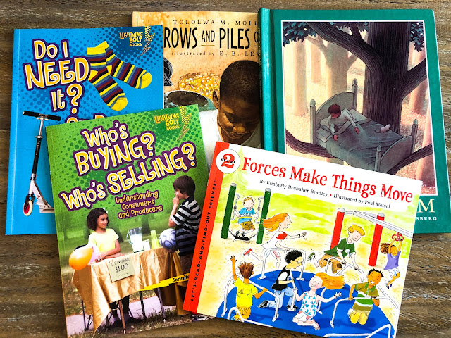 April read alouds for second grade that integrate force and motion, Earth Day, and economics for second grade.  Teach literacy skills main topic, point of view, and determining the meaning of new words and phrases.