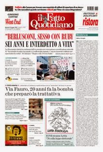 Il Fatto Quotidiano del 14 Maggio 2013 | ISSN 2037-089X | TRUE PDF | Quotidiano | Cronaca | Politica
Il quotidiano è edito dal 23 settembre 2009. L'uscita del giornale è stata preceduta da una lunga fase preparatoria iniziata il 28 maggio 2009 con l'annuncio del nuovo quotidiano dato sul blog voglioscendere.it da Marco Travaglio.
Il nome della testata è stato scelto in memoria del giornalista Enzo Biagi, conduttore del programma televisivo Il Fatto, mentre il logo del bambino con il megafono si ispira al quotidiano La Voce, in omaggio al suo fondatore Indro Montanelli.
L'editore ha manifestato la volontà di rinunciare ai fondi del finanziamento pubblico per l'editoria e di sovvenzionarsi soltanto con i proventi della pubblicità e delle vendite, e di usufruire solo delle tariffe postali agevolate per i prodotti editoriali sino alla loro abrogazione nell'aprile 2010.