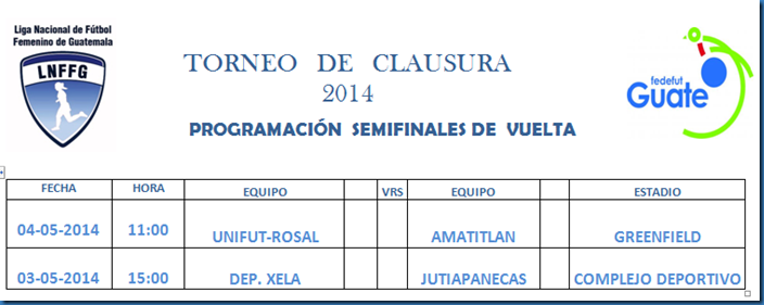 PROGRAMACIÓN SEMIFINALES  VUELTA 2014