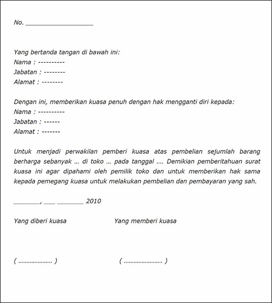 Kumpulan Contoh Surat Kuasa Yang Benar