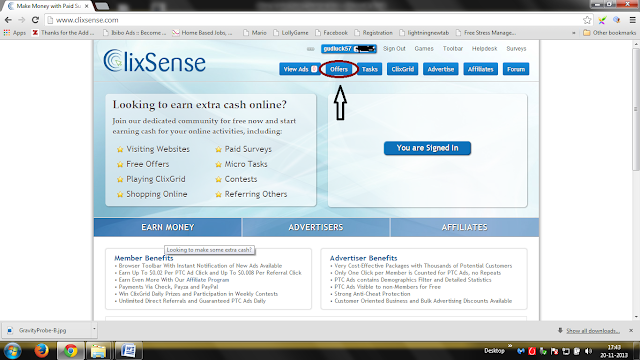 How to Earn from Clixsense by doing Offers 1