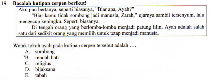 SOAL UN DAN PEMBAHASAN MENENTUKAN WATAK TOKOH CERITA 