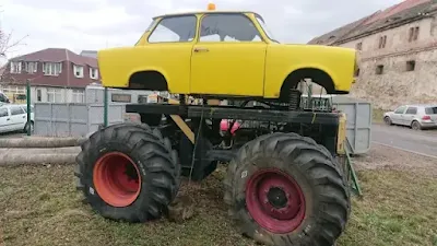 massive wheels installed on custom trabant