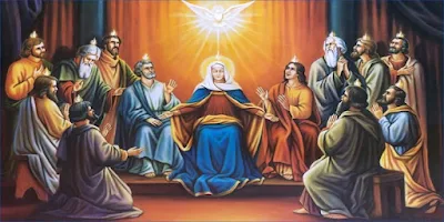 imagem de Maria e os dispículos no dia de Pentecostes