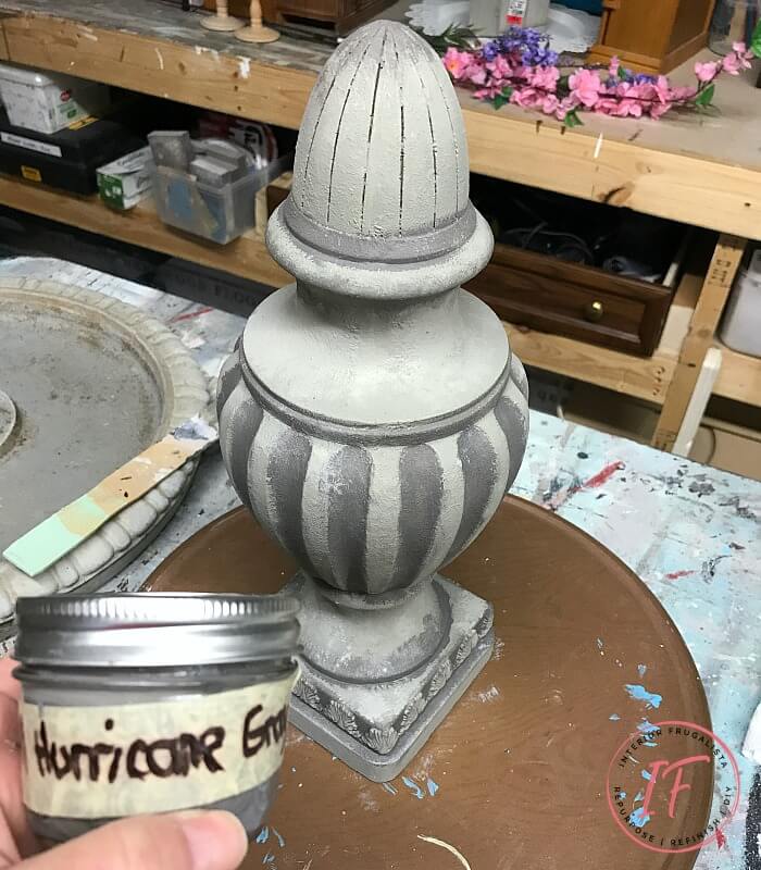 A DIY Faux Concrete Bird Bath Topper and how to make the resin finial look just like the real concrete bird bath it's mounted on with layers of paint.